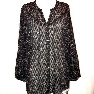 Women’s NWT STUDIO EB Chiffon Black & White Textured Patterned Blouse Sz XL